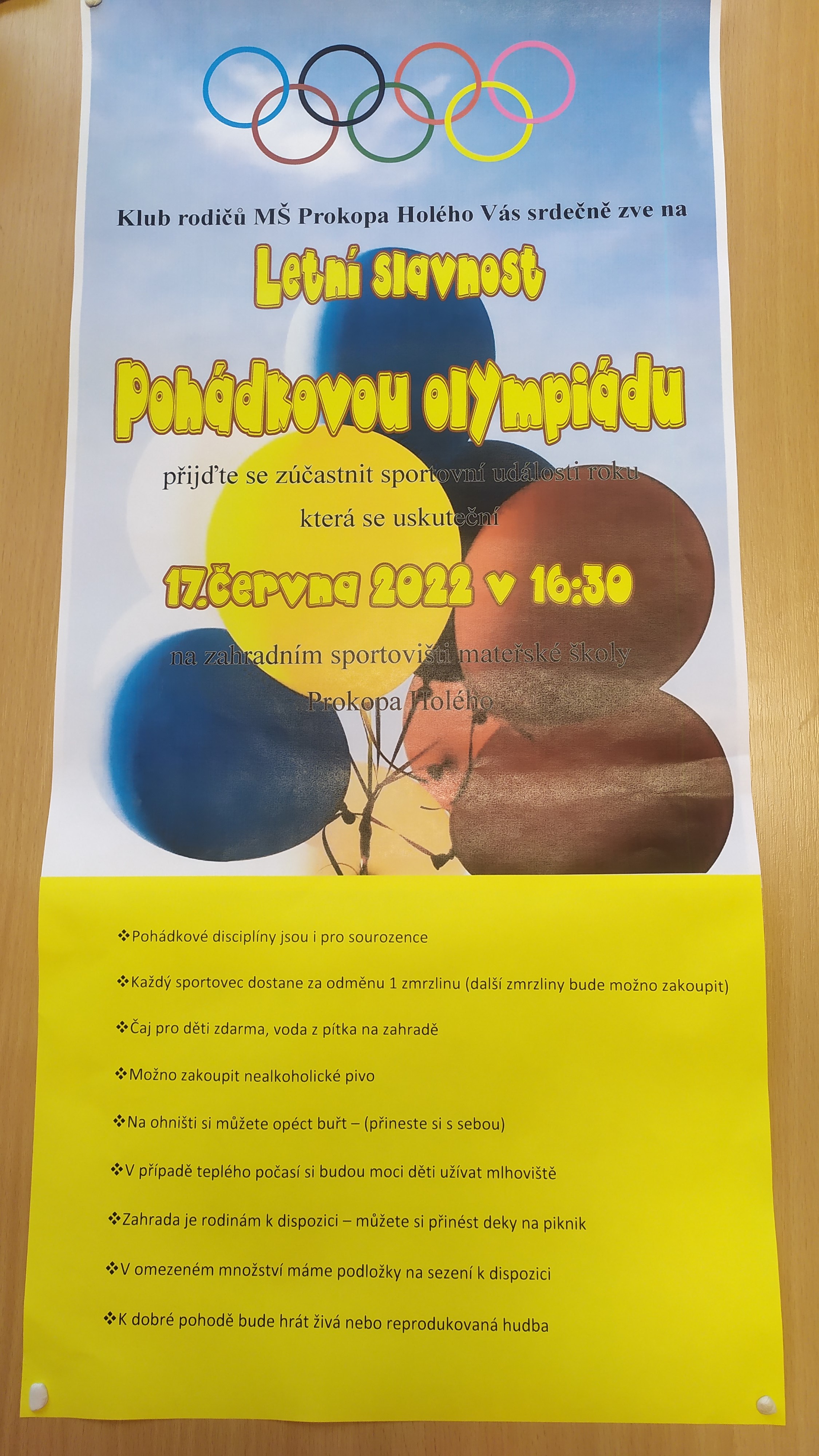 LETNÍ SLAVNOST "POHÁDKOVÁ OLYMPIÁDA" 17.6.2022 OD 16.30